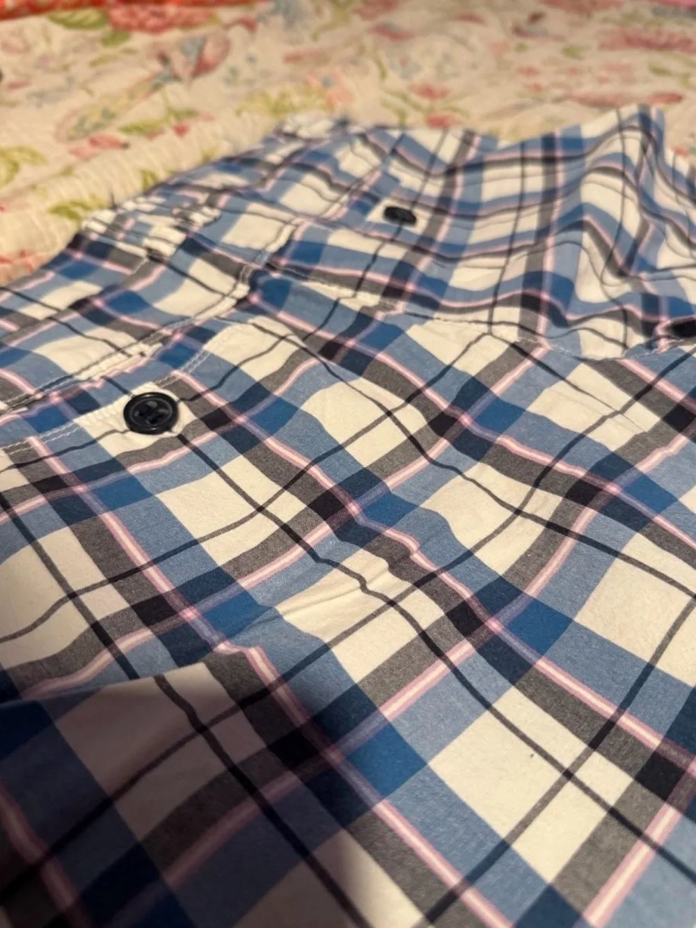 New York & Company Navy, Light Blue and White Plaid Flat-Front Shorts